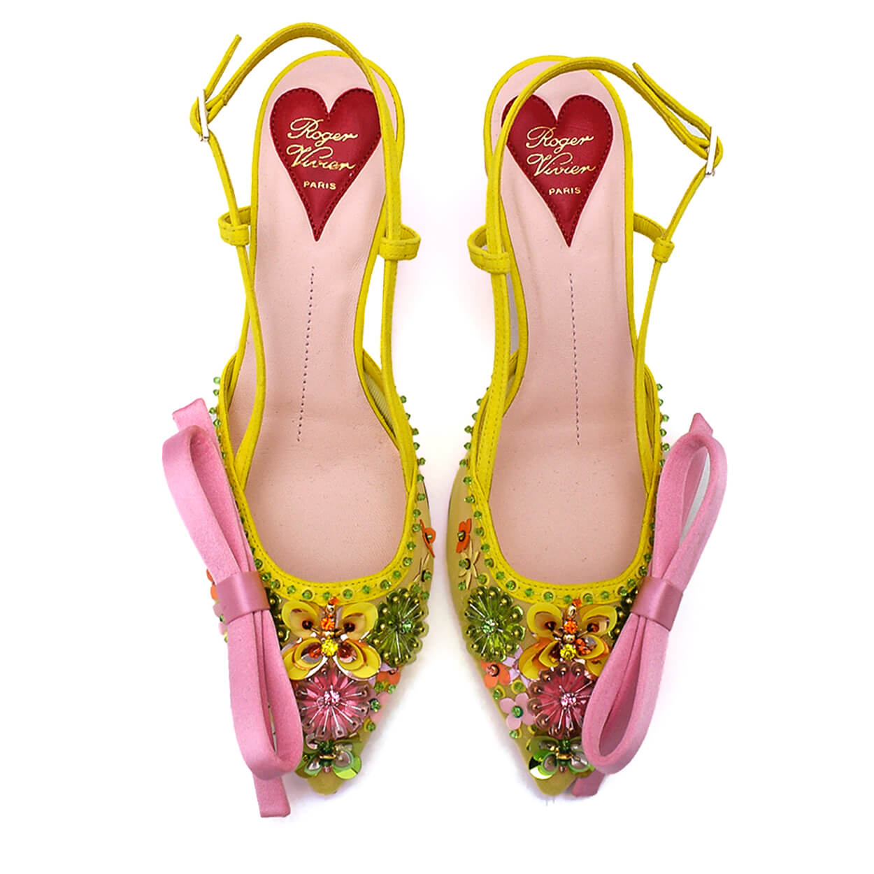 Rene Caovilla - Yellow & Pink Virgule Flower Bow Slingback Pumps 38.5